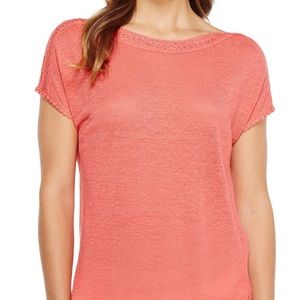 Nic + Zoe coral crush crocheted trim top